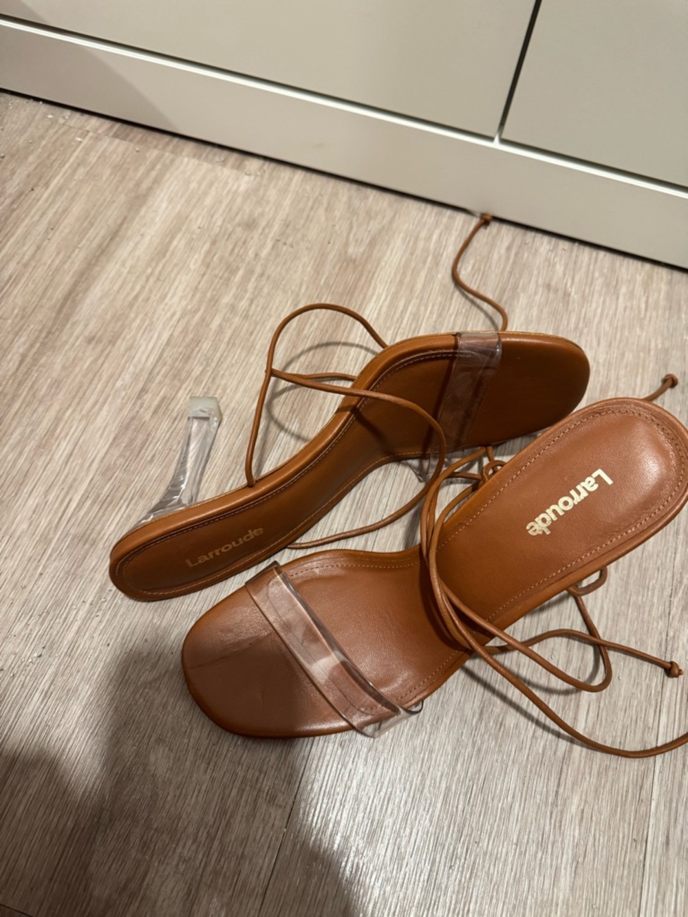 Larroude Tan Leather Lace-Up Sandals - Picture 4 of 5